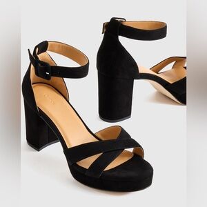 NEW Quince Italian Leather Crisscross Platform Sandal Heel Black Suede Women’s 8